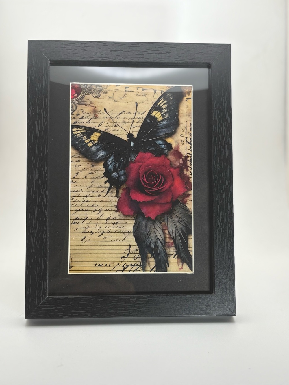 Gothic Butterfly & Rose Framed Art Print